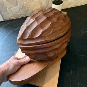 VINTAGE | Carved Walnut Nut Bowl with Lid